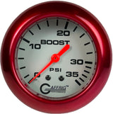 GAFFRIG PART 2 5/8 INCH MECHANICAL BOOST GAUGE 0-35 PSI PLATINUM / RED