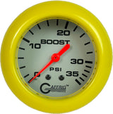 GAFFRIG PART #11010 2 5/8 INCH MECHANICAL BOOST GAUGE 0-35 PSI PLATINUM FAT RIM (258) / YELLOW