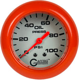 GAFFRIG PART 2 5/8 INCH MECHANICAL OIL PRESSURE 0-100 PSI PLATINUM / ORANGE