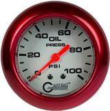 GAFFRIG PART 2 5/8 INCH MECHANICAL OIL PRESSURE 0-100 PSI PLATINUM / RED