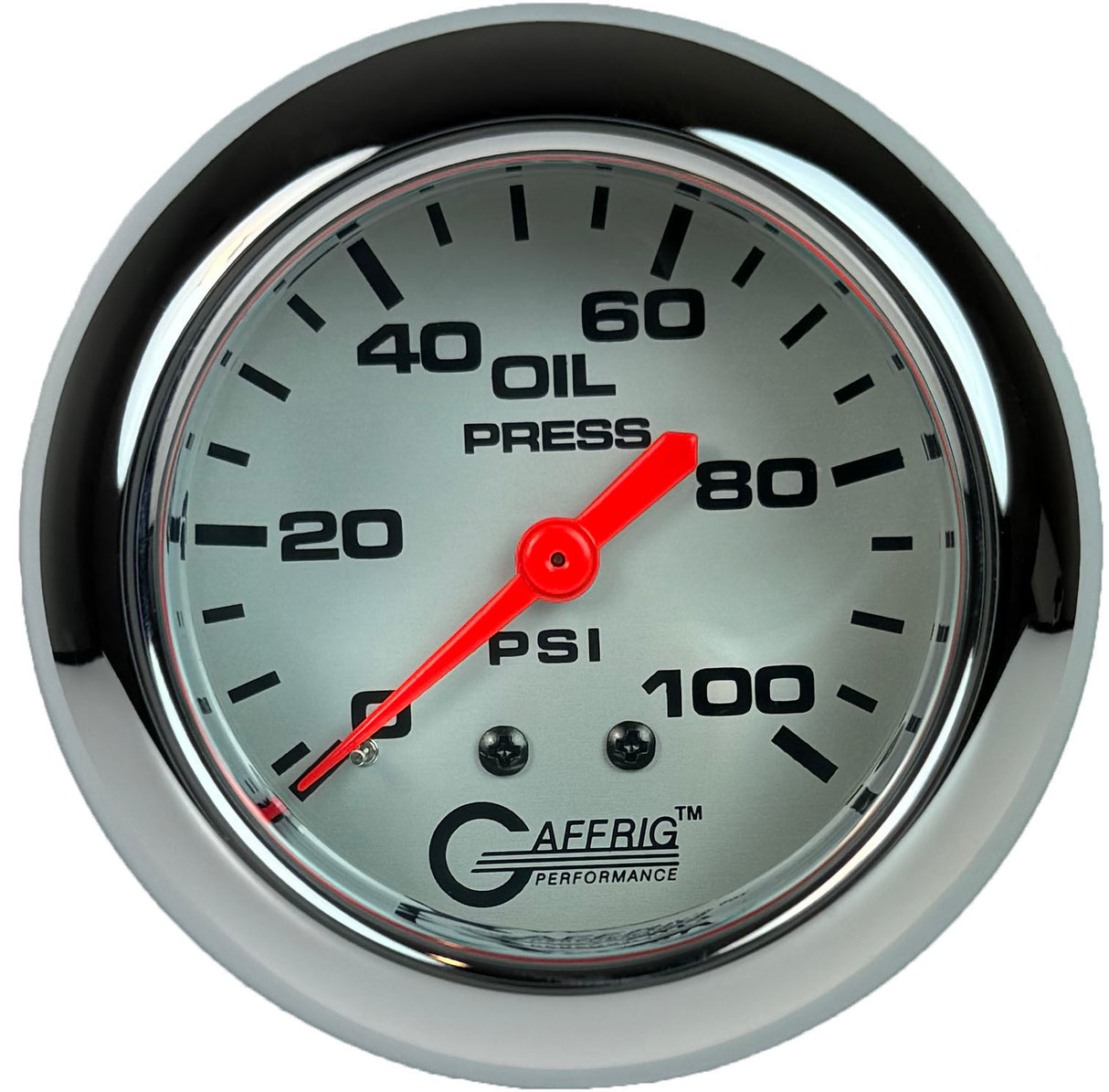 GAFFRIG PART #11011 2 5/8 INCH MECHANICAL OIL PRESSURE 0-100 PSI PLATINUM FAT RIM (258) / CHROME/POLISHED