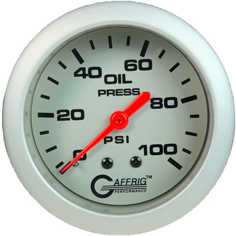 GAFFRIG PART 2 5/8 INCH MECHANICAL OIL PRESSURE 0-100 PSI PLATINUM / NO FAT RIM (STANDARD)