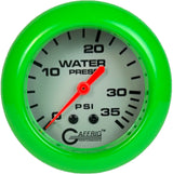 GAFFRIG PART 2 5/8 INCH MECHANICAL WATER PRESSURE 0-35 PSI PLATINUM / LIME GREEN