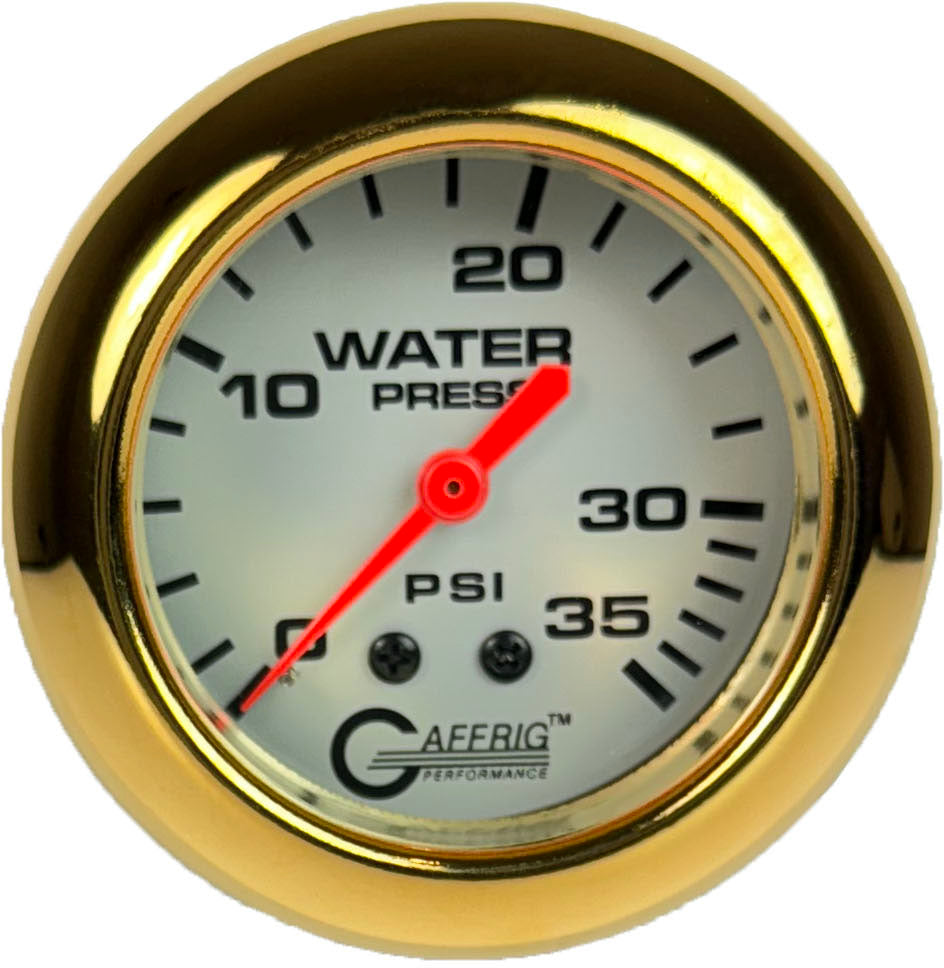 GAFFRIG PART #11014 2 5/8 INCH MECHANICAL WATER PRESSURE 0-35 PSI PLATINUM FAT RIM (258) / GOLD