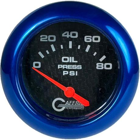 GAFFRIG 2 5/8 INCH GAUGE ELECTRIC OIL PRESSURE 0-80PSI BLACK / BLUE