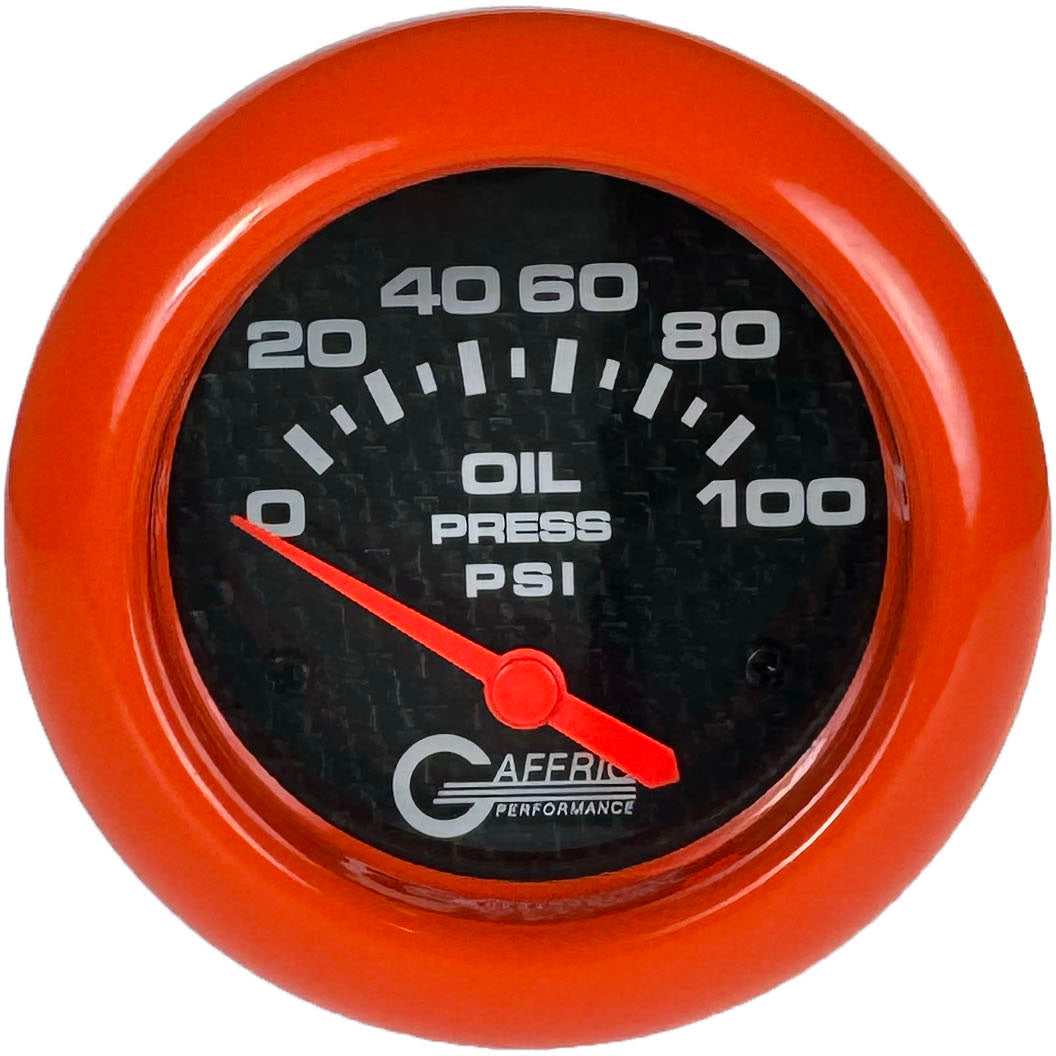 GAFFRIG 2 5/8 INCH ELECTRIC OIL PRESSURE 0-100PSI BLACK / ORANGE