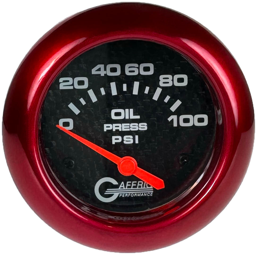 GAFFRIG 2 5/8 INCH ELECTRIC OIL PRESSURE 0-100PSI BLACK / RED