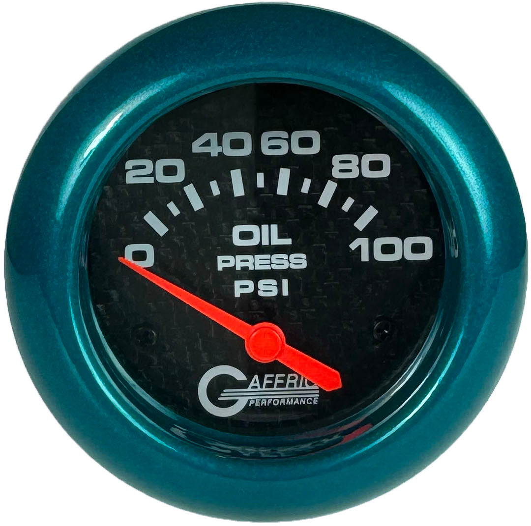 GAFFRIG 2 5/8 INCH ELECTRIC OIL PRESSURE 0-100PSI BLACK / TEAL