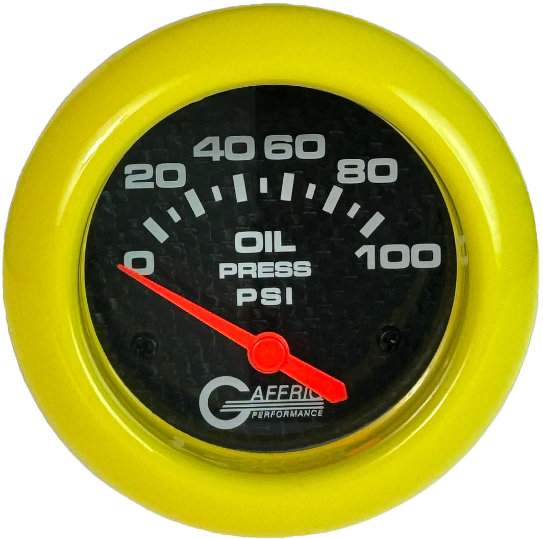 GAFFRIG 2 5/8 INCH ELECTRIC OIL PRESSURE 0-100PSI BLACK / YELLOW