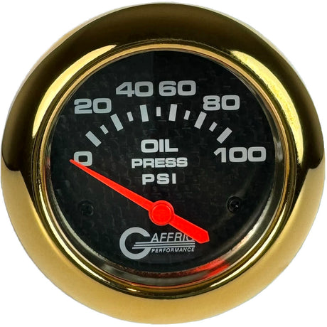 GAFFRIG 2 5/8 INCH ELECTRIC OIL PRESSURE 0-100PSI BLACK / GOLD