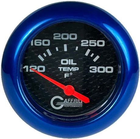 GAFFRIG 2 5/8 INCH ELECTRIC OIL TEMP GAUGE 120-300F BLACK / BLUE