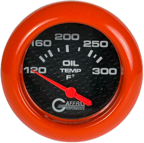 GAFFRIG 2 5/8 INCH ELECTRIC OIL TEMP GAUGE 120-300F BLACK / ORANGE