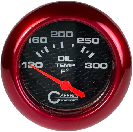 GAFFRIG 2 5/8 INCH ELECTRIC OIL TEMP GAUGE 120-300F BLACK / RED