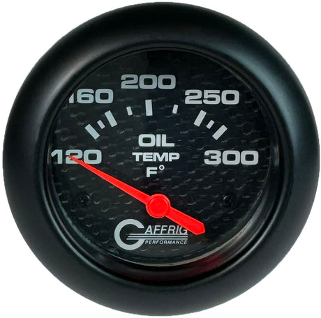 GAFFRIG 2 5/8 INCH ELECTRIC OIL TEMP GAUGE 120-300F BLACK / BLACK