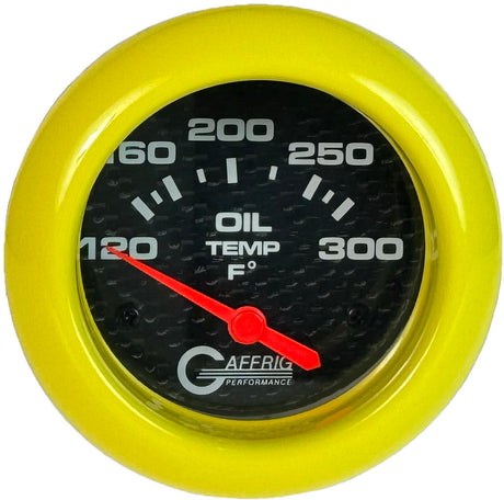 GAFFRIG 2 5/8 INCH ELECTRIC OIL TEMP GAUGE 120-300F BLACK / YELLOW