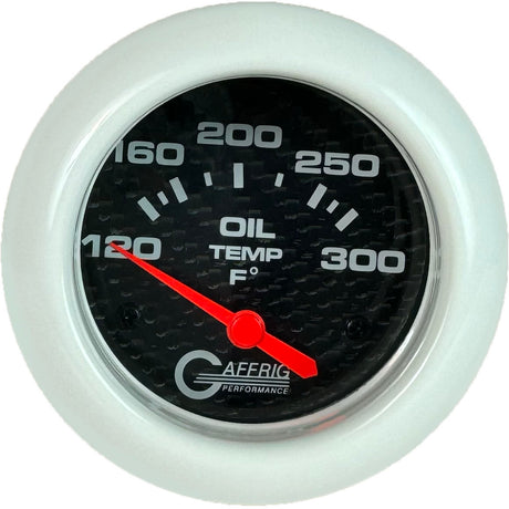 GAFFRIG 2 5/8 INCH ELECTRIC OIL TEMP GAUGE 120-300F BLACK / WHITE