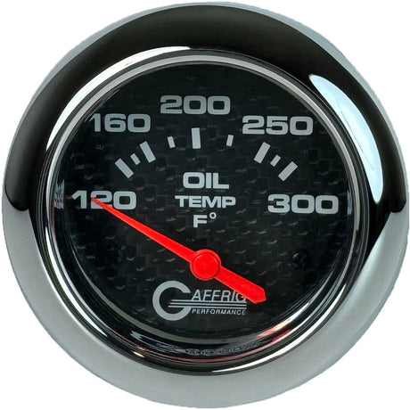 GAFFRIG 2 5/8 INCH ELECTRIC OIL TEMP GAUGE 120-300F BLACK / CHROME