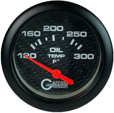 GAFFRIG 2 5/8 INCH ELECTRIC OIL TEMP GAUGE 120-300F BLACK / NO FAT RIM (STANDARD)