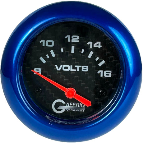 GAFFRIG PART 2 5/8 INCH ELECTRIC VOLTMETER GAUGE 8-16V BLACK / BLUE