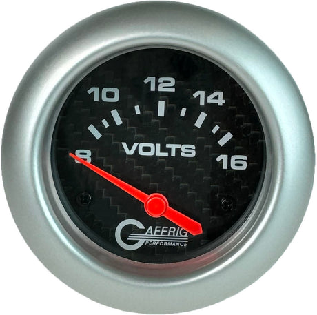 GAFFRIG PART 2 5/8 INCH ELECTRIC VOLTMETER GAUGE 8-16V BLACK / PLATINUM