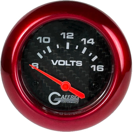 GAFFRIG PART 2 5/8 INCH ELECTRIC VOLTMETER GAUGE 8-16V BLACK / RED