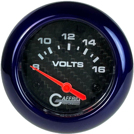 GAFFRIG PART 2 5/8 INCH ELECTRIC VOLTMETER GAUGE 8-16V BLACK / PURPLE