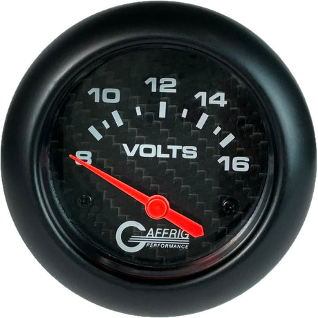 GAFFRIG PART 2 5/8 INCH ELECTRIC VOLTMETER GAUGE 8-16V BLACK / BLACK