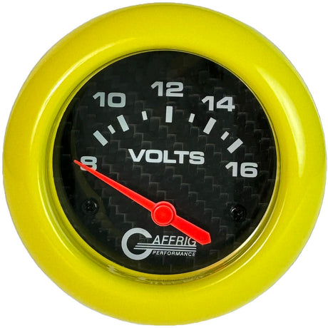 GAFFRIG PART 2 5/8 INCH ELECTRIC VOLTMETER GAUGE 8-16V BLACK / YELLOW