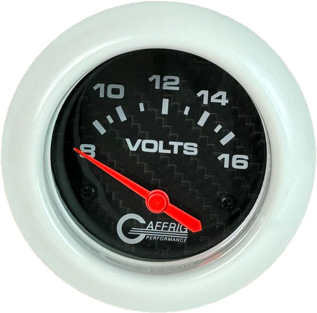 GAFFRIG PART 2 5/8 INCH ELECTRIC VOLTMETER GAUGE 8-16V BLACK / WHITE