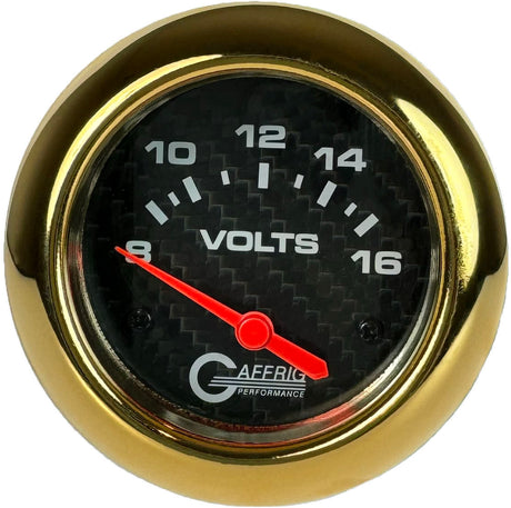 GAFFRIG PART 2 5/8 INCH ELECTRIC VOLTMETER GAUGE 8-16V BLACK / GOLD