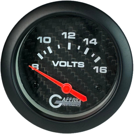 GAFFRIG PART 2 5/8 INCH ELECTRIC VOLTMETER GAUGE 8-16V BLACK / NO FAT RIM (STANDARD)