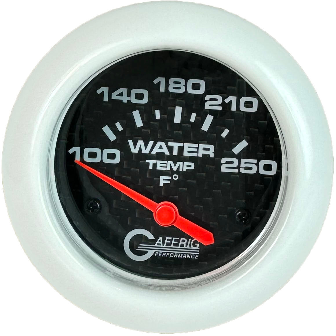 GAFFRIG PART 2 5/8 INCH ELECTRIC WATER TEMP 100-250 F - W/ SENDER & BUSHING KIT BLACK / WHITE