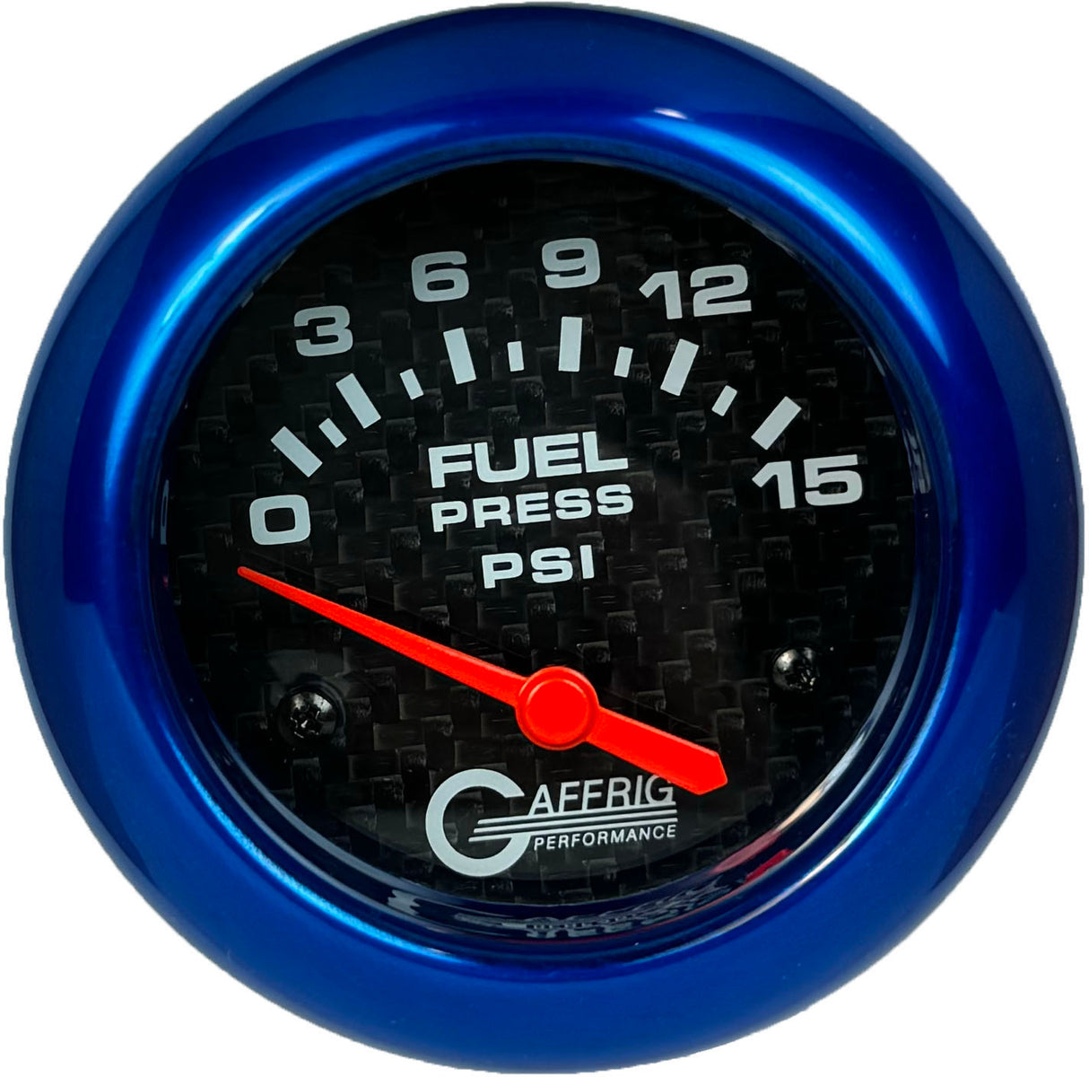 GAFFRIG 2 5/8 INCH ELECTRIC FUEL PRESSURE GAUGE 0-15PSI BLACK / BLUE