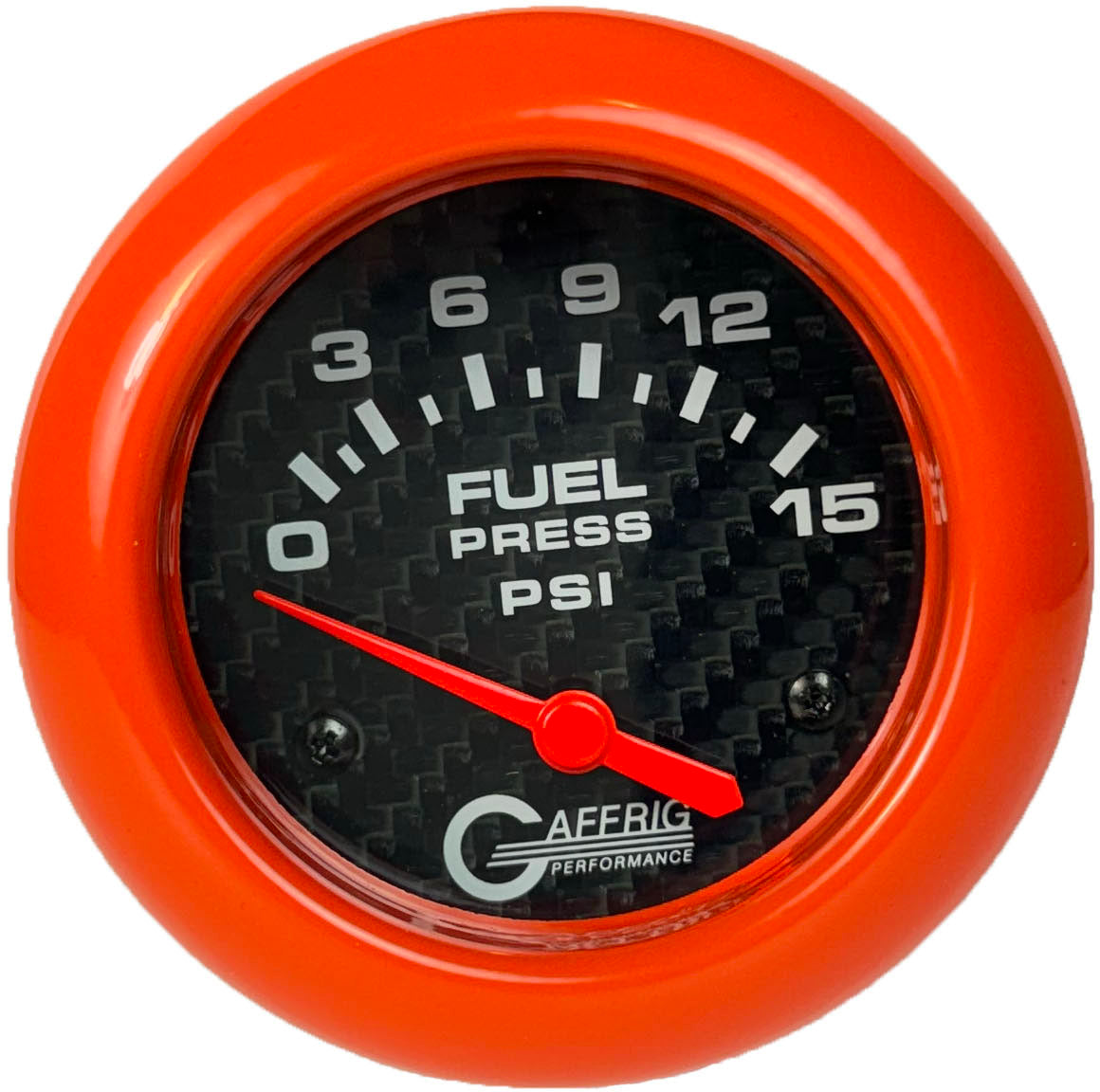 GAFFRIG 2 5/8 INCH ELECTRIC FUEL PRESSURE GAUGE 0-15PSI BLACK / ORANGE