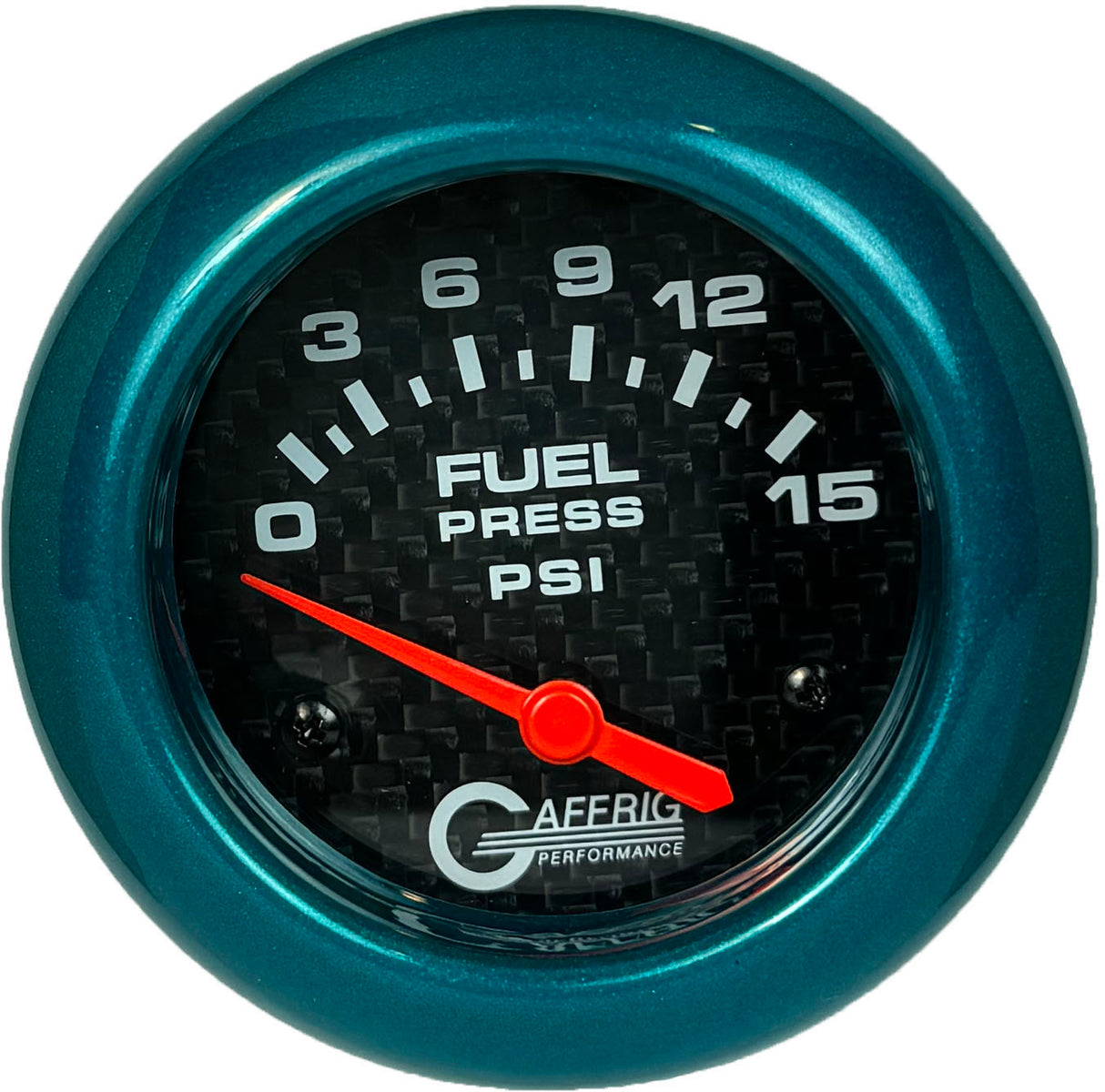 GAFFRIG 2 5/8 INCH ELECTRIC FUEL PRESSURE GAUGE 0-15PSI BLACK / TEAL