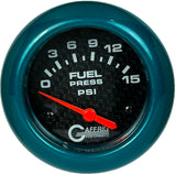 GAFFRIG 2 5/8 INCH ELECTRIC FUEL PRESSURE GAUGE 0-15PSI BLACK / TEAL