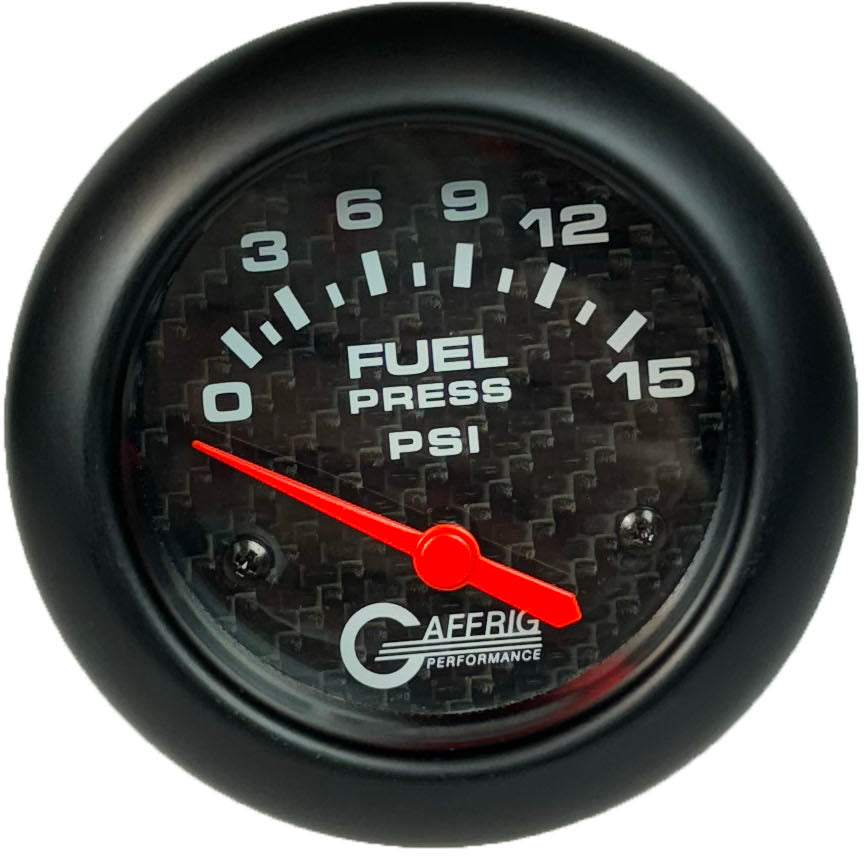 GAFFRIG 2 5/8 INCH ELECTRIC FUEL PRESSURE GAUGE 0-15PSI BLACK / BLACK