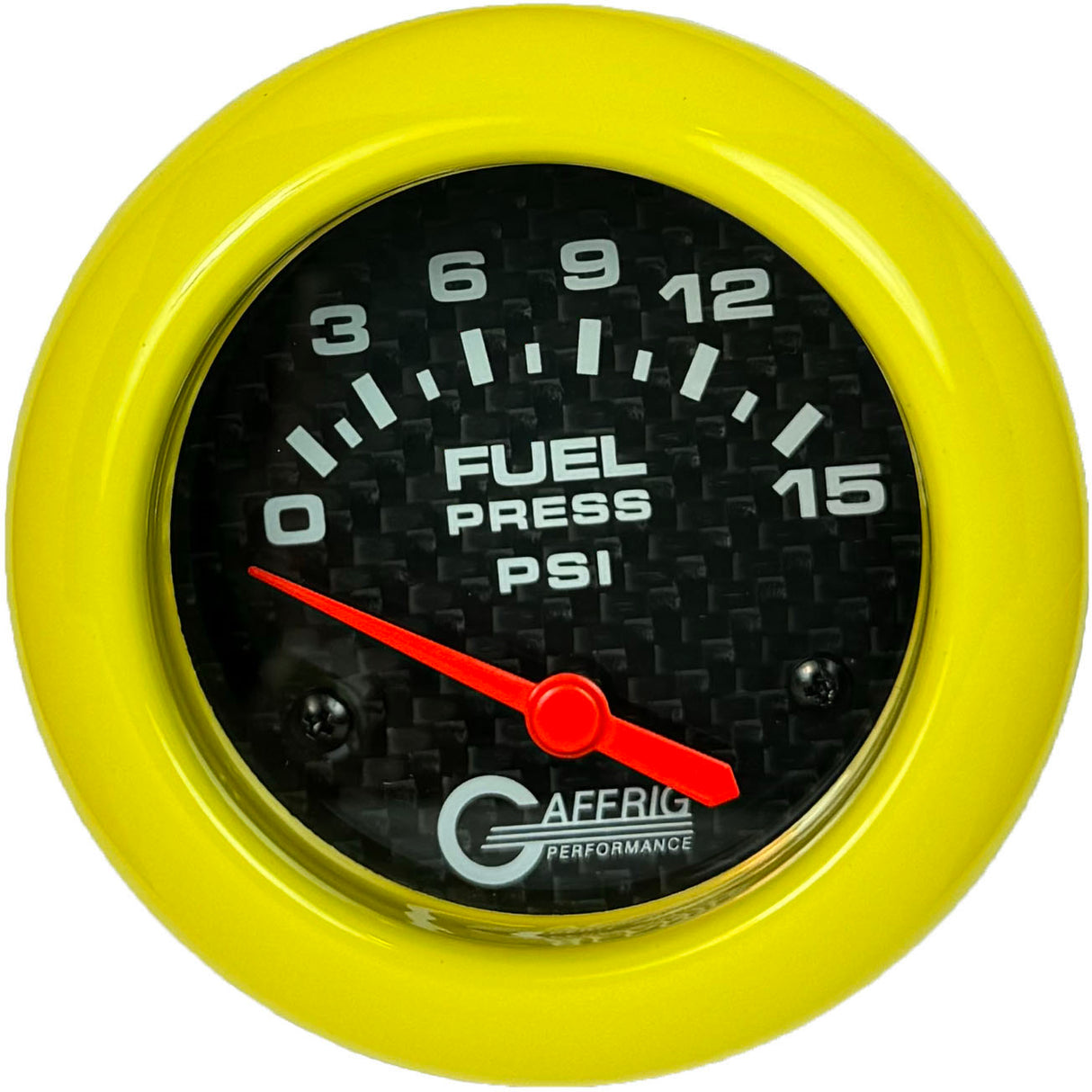 GAFFRIG 2 5/8 INCH ELECTRIC FUEL PRESSURE GAUGE 0-15PSI BLACK / YELLOW