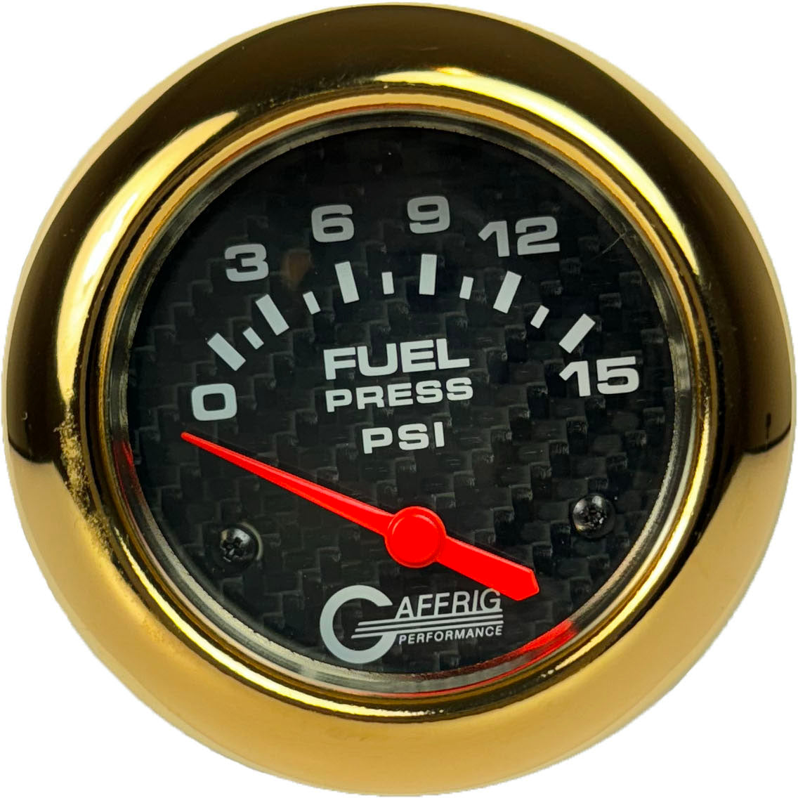 GAFFRIG 2 5/8 INCH ELECTRIC FUEL PRESSURE GAUGE 0-15PSI BLACK / GOLD