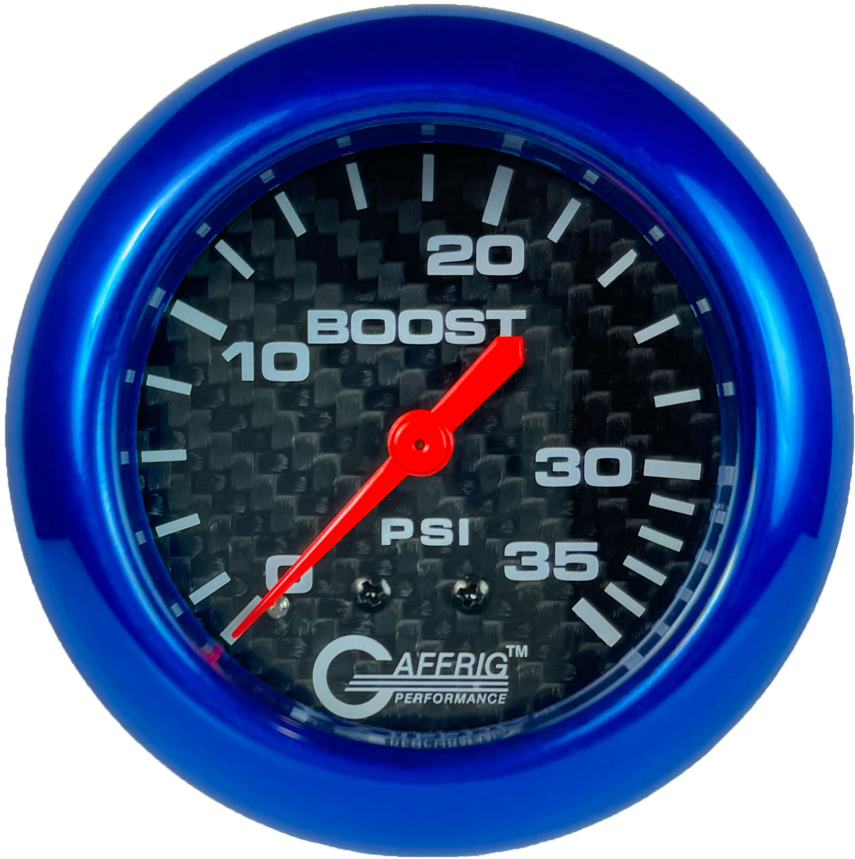 GAFFRIG PART 2 5/8 INCH MECHANICAL BOOST GAUGE 0-35 PSI BLACK / BLUE