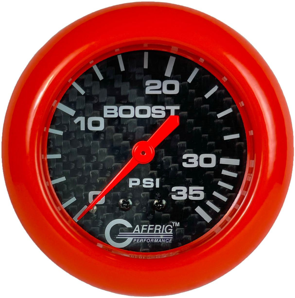 GAFFRIG PART 2 5/8 INCH MECHANICAL BOOST GAUGE 0-35 PSI BLACK / ORANGE