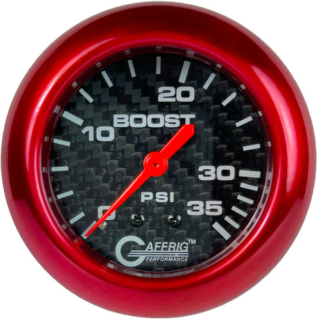 GAFFRIG PART 2 5/8 INCH MECHANICAL BOOST GAUGE 0-35 PSI BLACK / RED