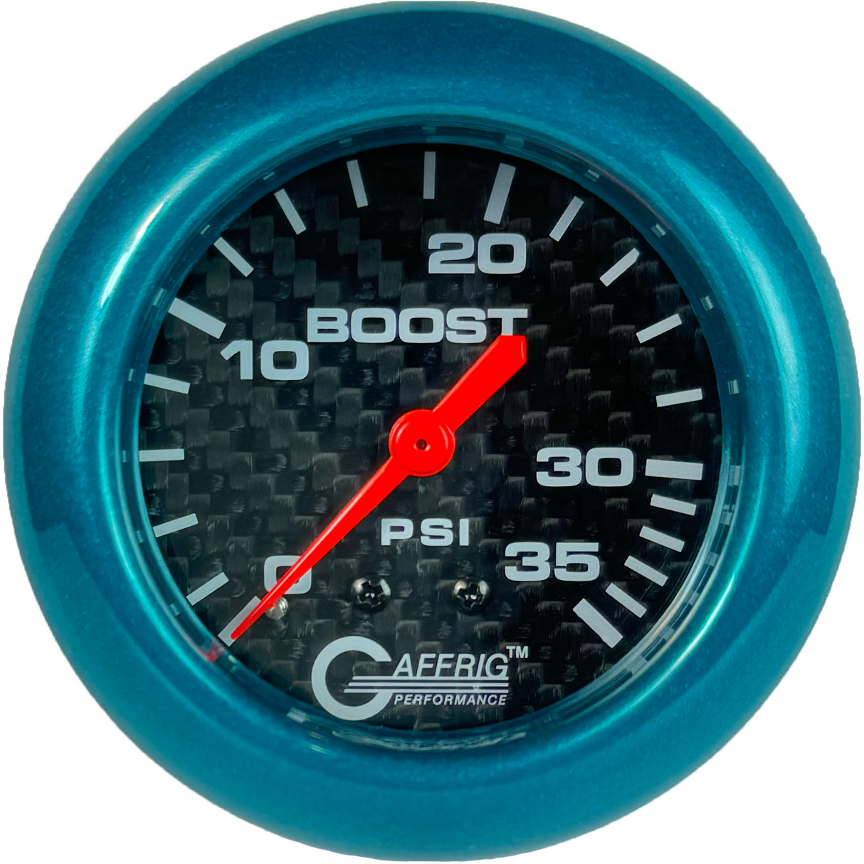 GAFFRIG PART 2 5/8 INCH MECHANICAL BOOST GAUGE 0-35 PSI BLACK / TEAL