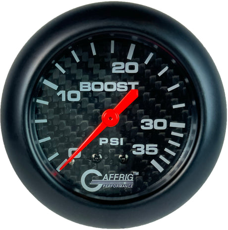 GAFFRIG PART 2 5/8 INCH MECHANICAL BOOST GAUGE 0-35 PSI BLACK / BLACK