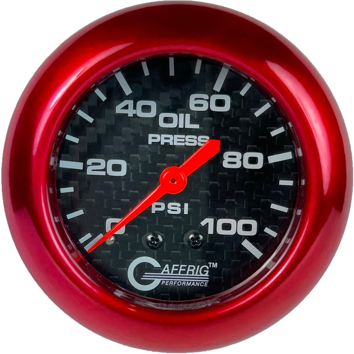 GAFFRIG PART 2 5/8 INCH MECHANICAL OIL PRESSURE 0-100 PSI BLACK / RED