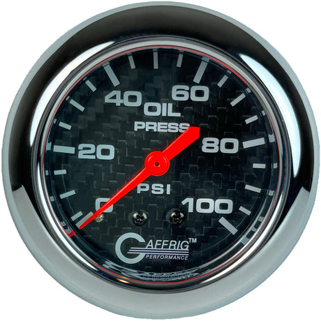 GAFFRIG PART 2 5/8 INCH MECHANICAL OIL PRESSURE 0-100 PSI BLACK / CHROME/POLISHED