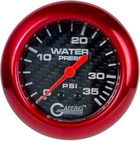 GAFFRIG PART 2 5/8 INCH MECHANICAL WATER PRESSURE 0-35 PSI BLACK / RED