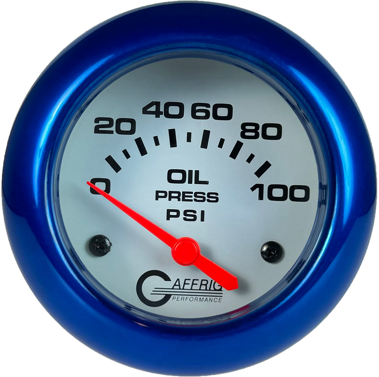 GAFFRIG 2 5/8 INCH ELECTRIC OIL PRESSURE 0-100PSI BLUE / WHITE