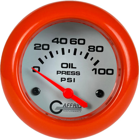 GAFFRIG 2 5/8 INCH ELECTRIC OIL PRESSURE 0-100PSI ORANGE / WHITE