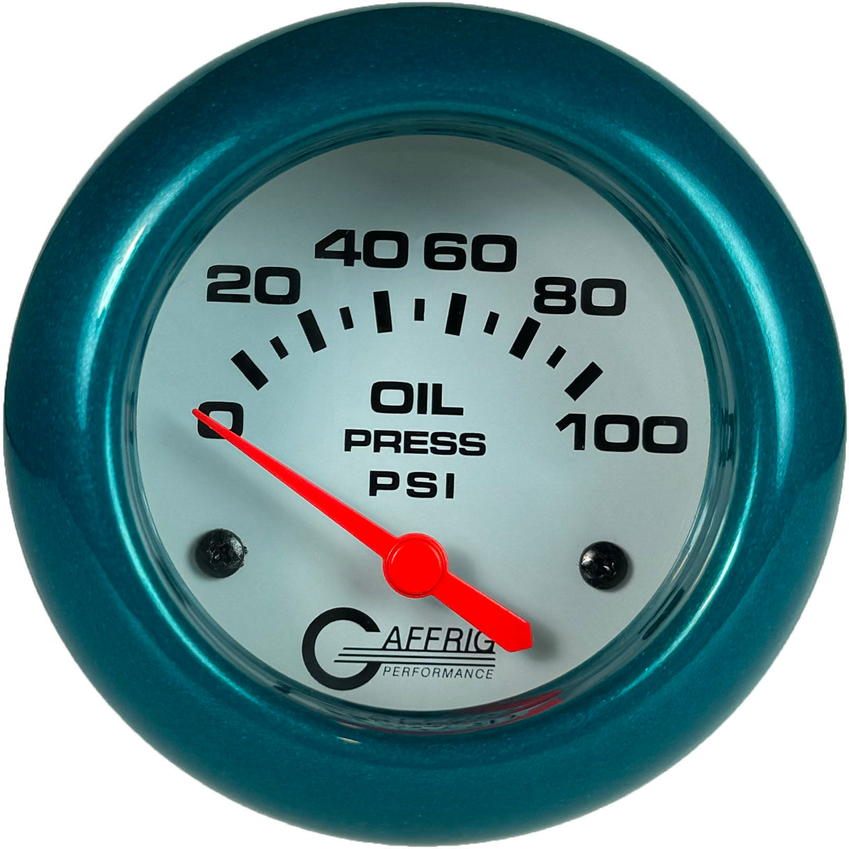 GAFFRIG 2 5/8 INCH ELECTRIC OIL PRESSURE 0-100PSI TEAL / WHITE